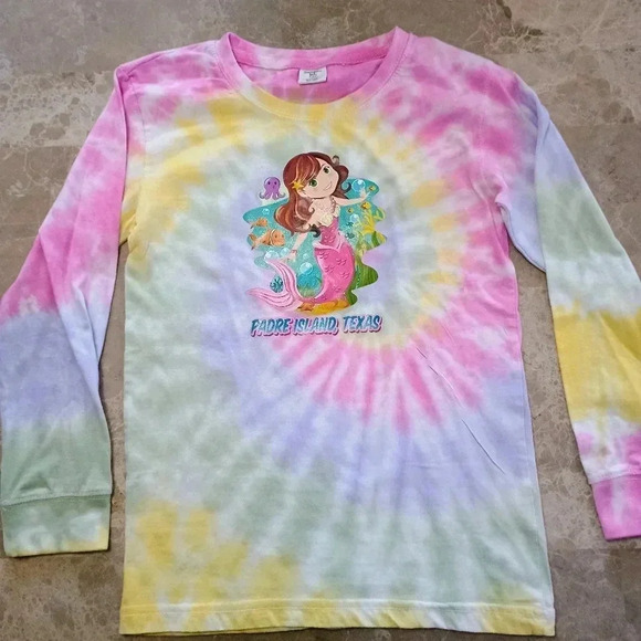 Girls Tie Dye Long Sleeve Mermaid T Shirt Size Large Padre Island, TX - Picture 1 of 5